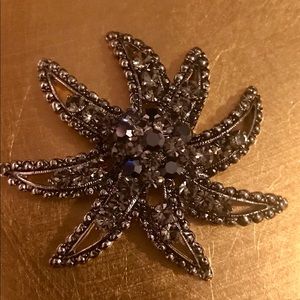 Vintage hematite and crystal brooch